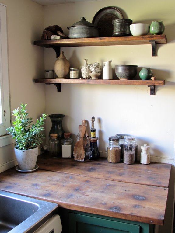 showcasing kitchenware on shelves