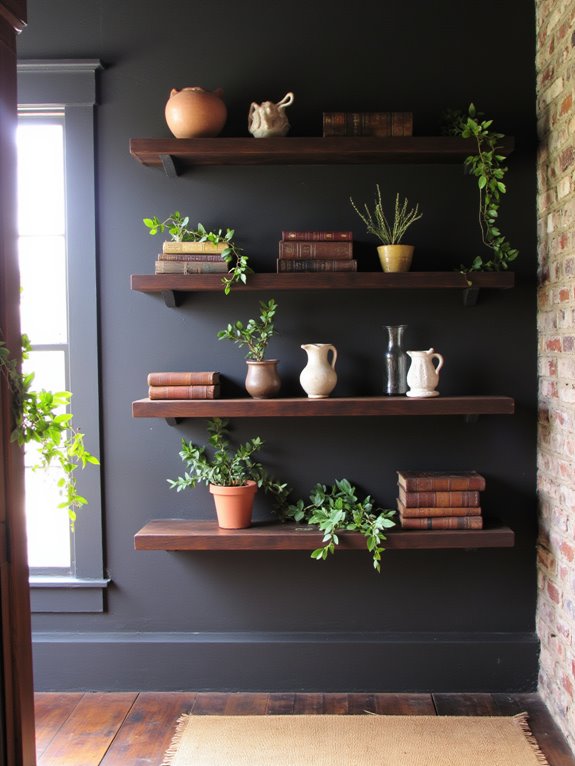 stylish functional dark shelving