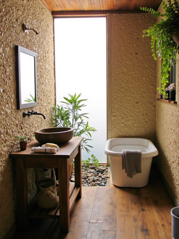 tranquil spa like earthy bathroom