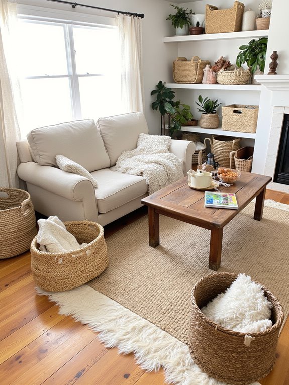 woven baskets enhance decor