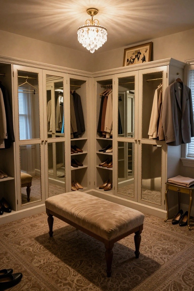 Corner Walk-In Closet with Built-In Wardrobes