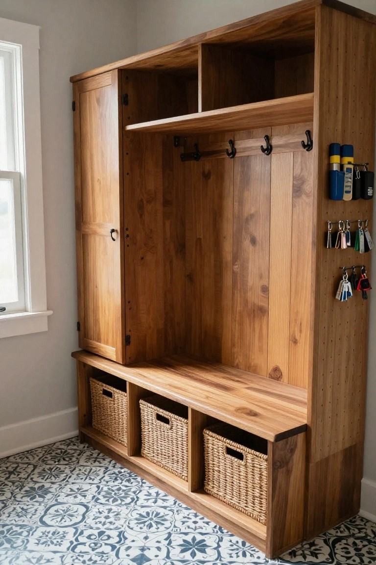 Wooden Entryway Bench with Storage