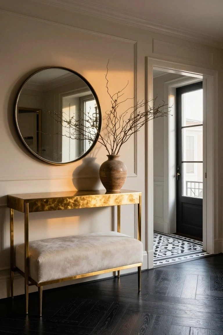 Gold Console Table with Entry Bench