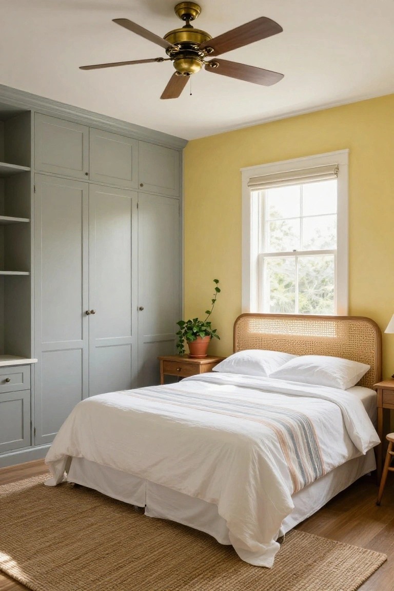 Pale Yellow Walls Brighten Farmhouse Bedrooms