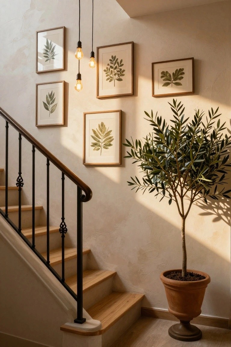 Olive Trees and Leaf Art in Stairwells