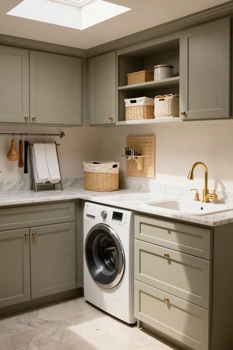 Sage Green Cabinets in Laundry Rooms