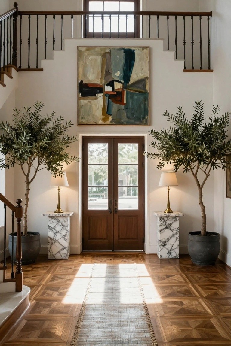 Tall Olive Trees in the Foyer
