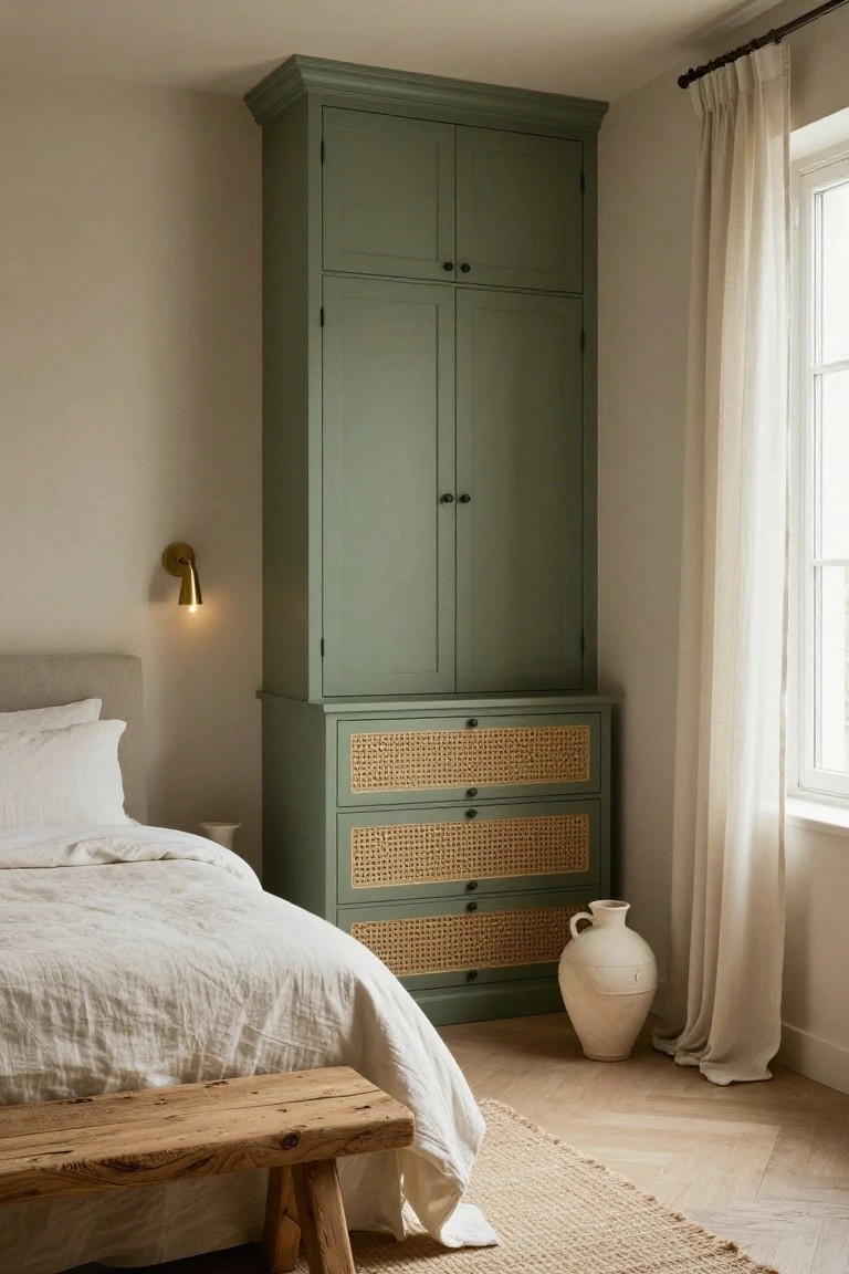 Tall Sage Green Wardrobe for Bedroom Storage