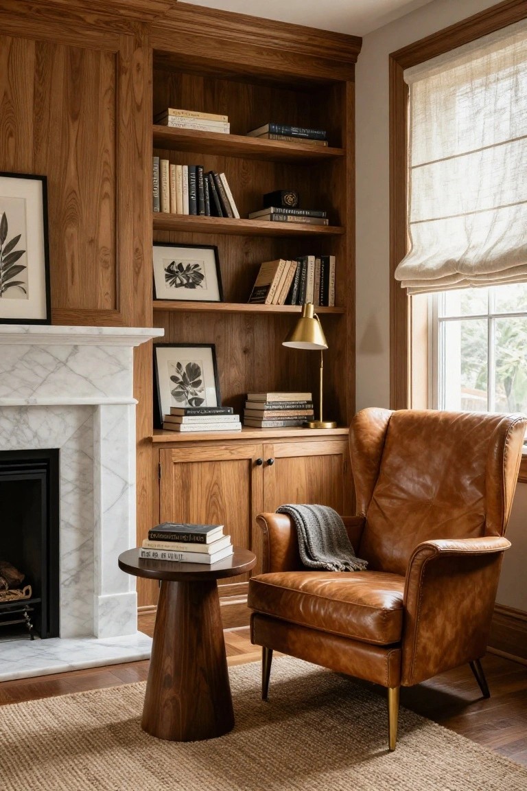 Built-In Bookshelves Around the Fireplace