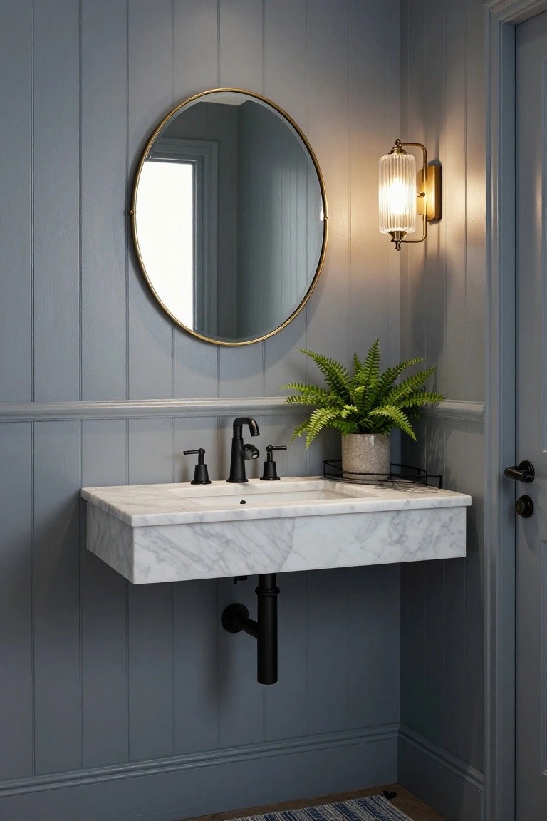 Striped Rug in a Small Bathroom