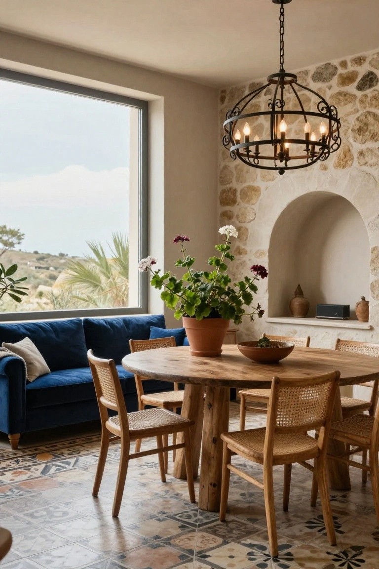Wrought Iron Chandelier Over Dining Table