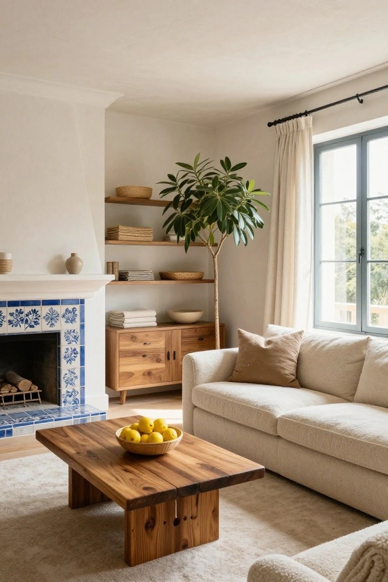 Wood Furniture Warms Neutral Living Rooms