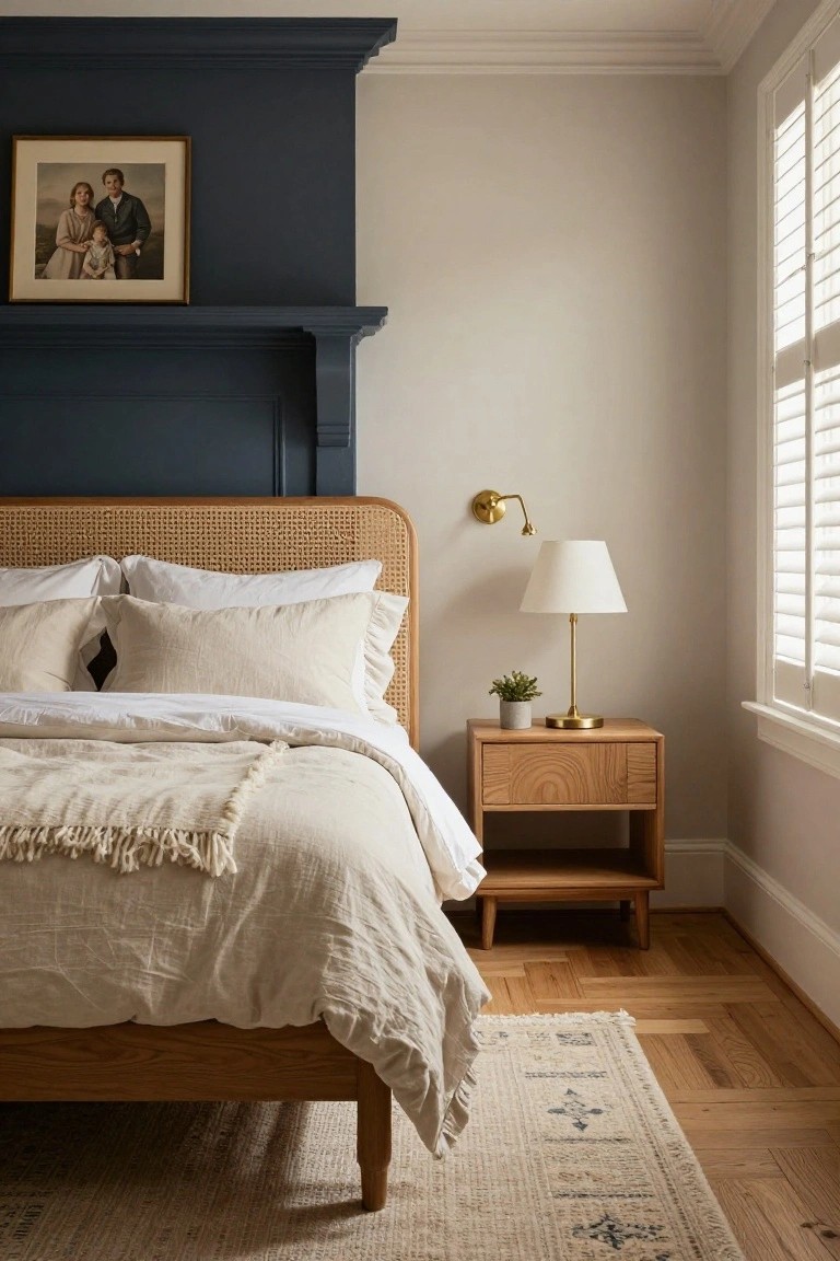 Navy Accent Wall in a Neutral Bedroom