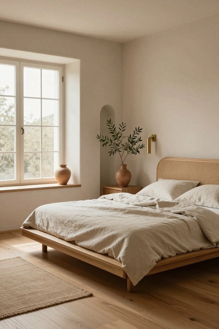 Platform Bed with Rattan Headboard