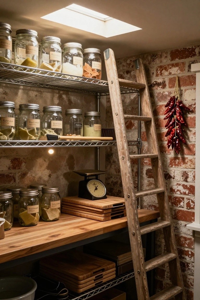 Rustic Pantry with Ladder Access