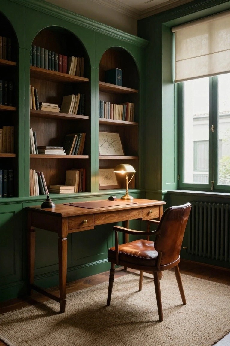 Emerald Green Built-In Bookshelves