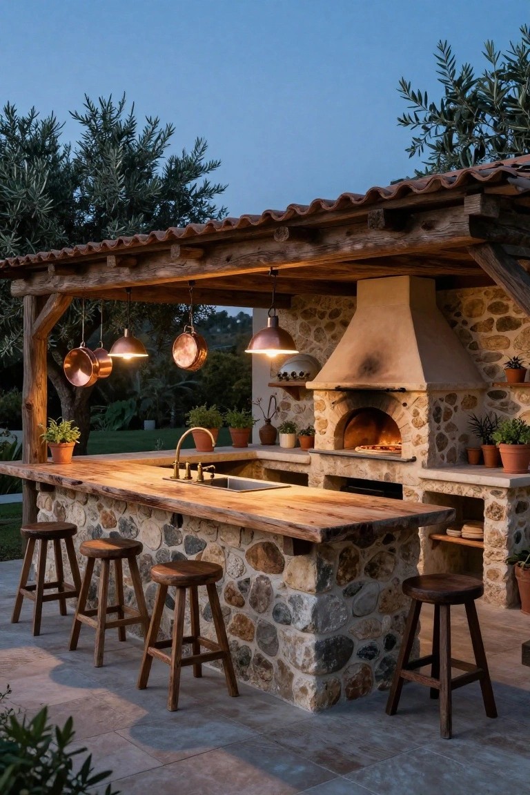 Rustic Outdoor Pizza Oven Kitchen