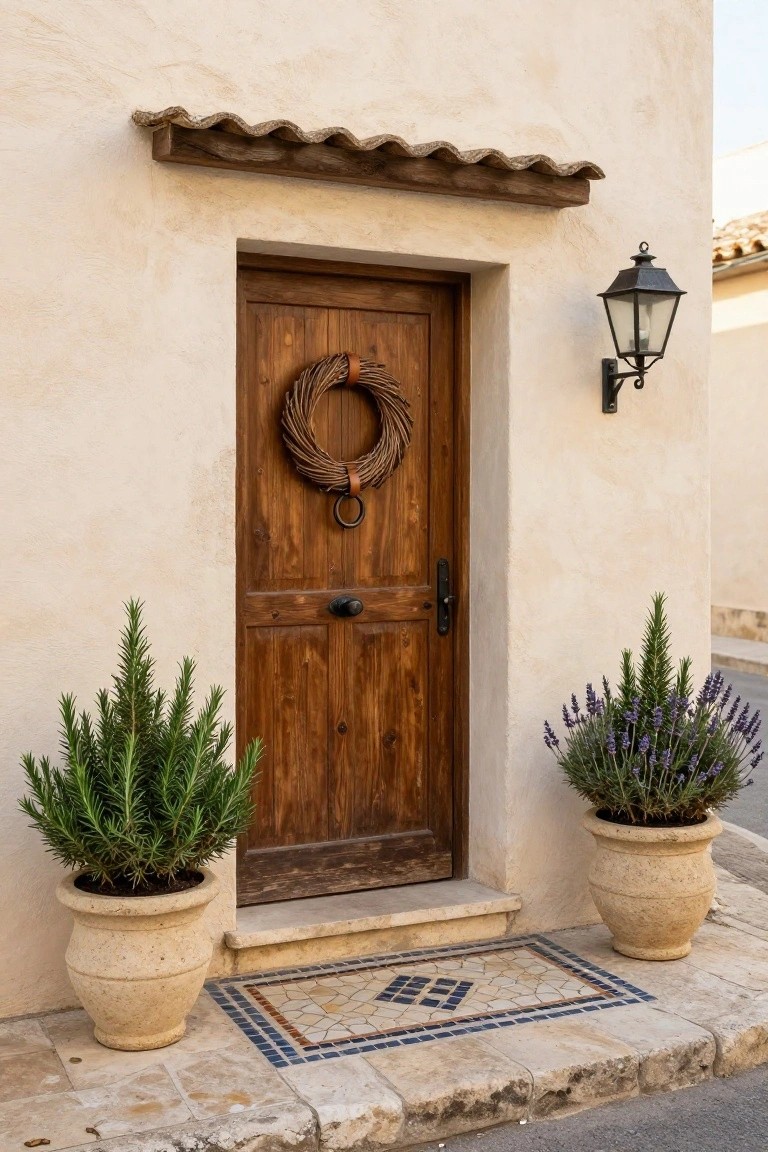 Potted Plants Flanking the Door