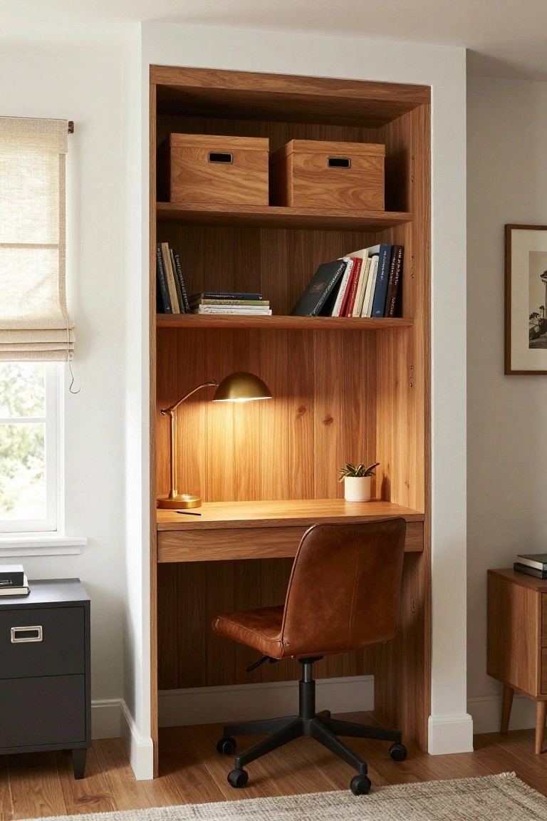 Built-In Wood Desk Nook