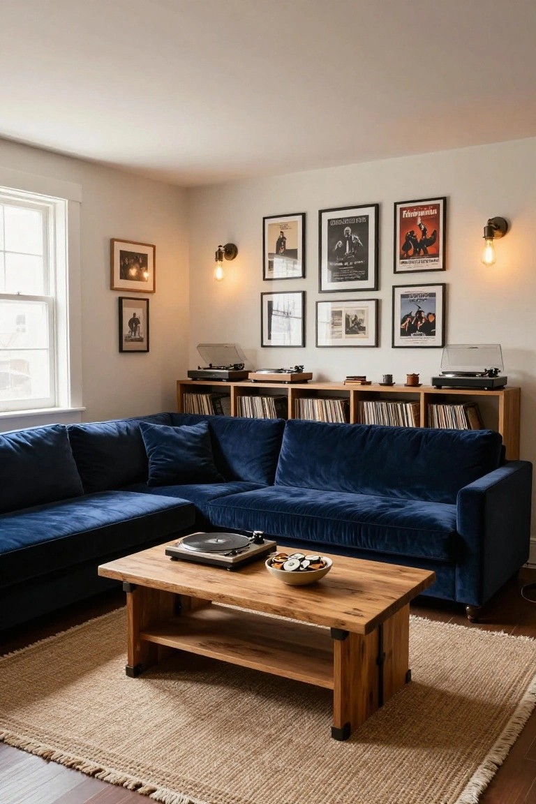 Vinyl Shelves Warm Up a Modern Living Room