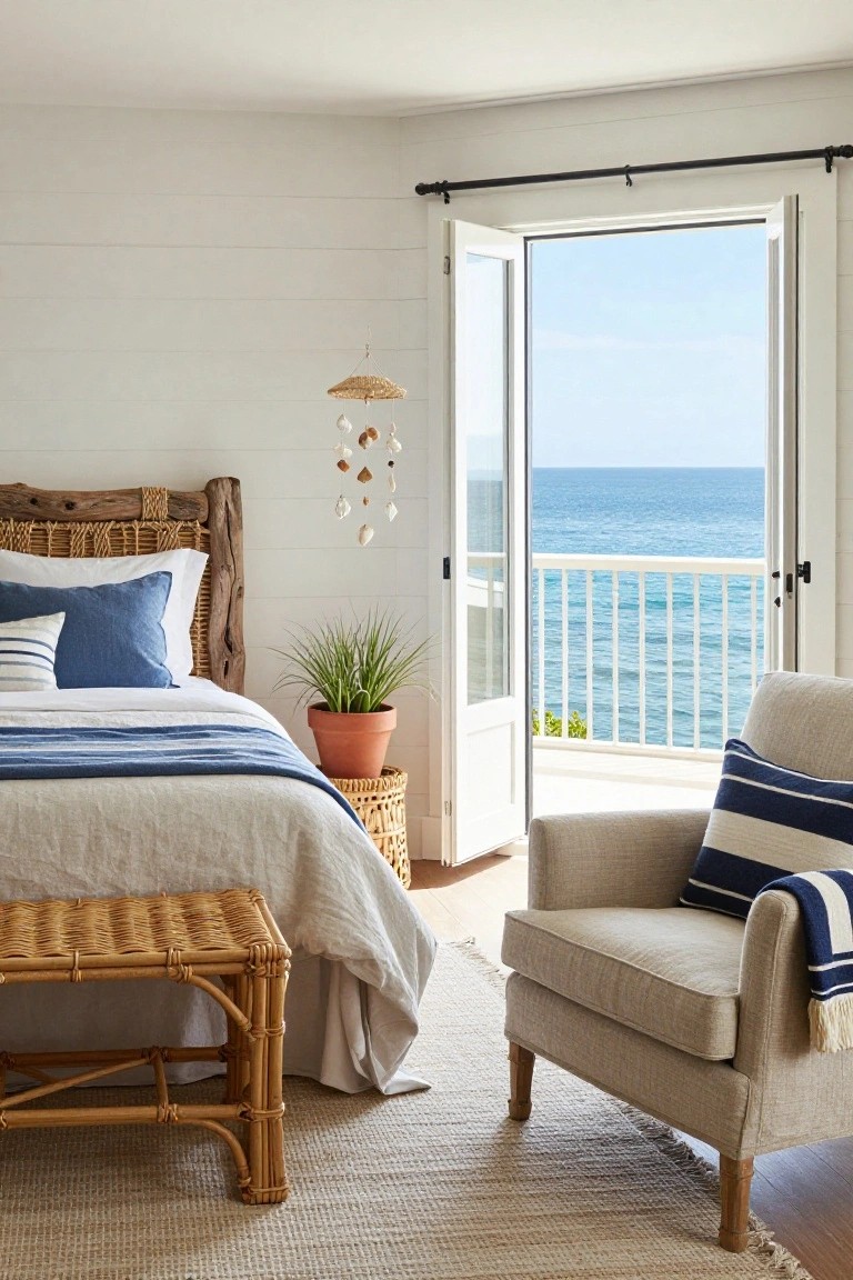 Rustic Bedroom with Open Balcony Doors