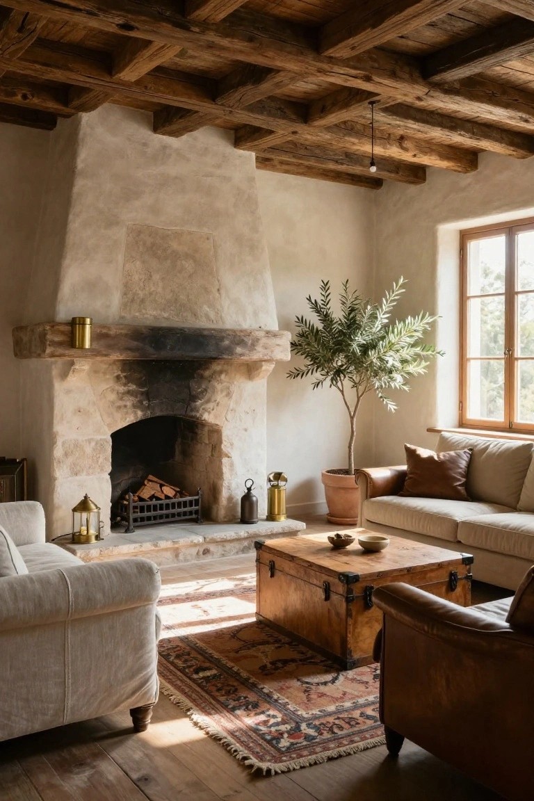 Rustic Stone Fireplace Centers the Living Room